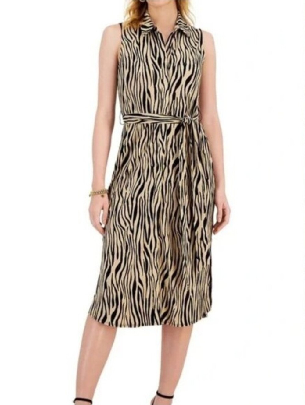 INC International Concepts Sleeveless Zebra-Print Midi Dress - Black & Tan
